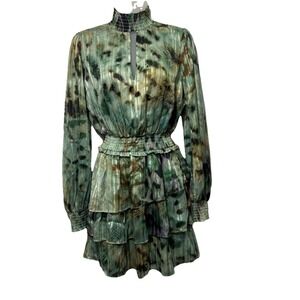 Socialite Smocked Flutter Sleeve Mini‎ Dress Sz XS Gold Metallic Thread Party